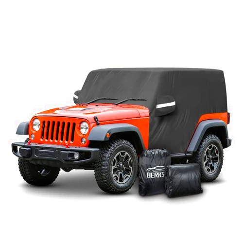 BERKSYDE Waterproof Car Cab Cover Compatible for Jeep Wrangler All Submodels 2-Doors 1987-2022 All Weather 6 Layers Half Car Cover with Storage Bag