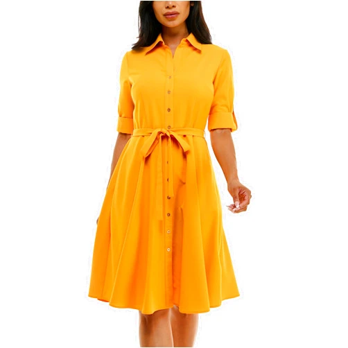 Sharagano Womens Button Front Pleated Shirt Casual Dress