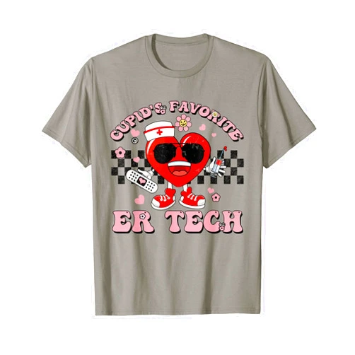 Groovy Valentine Cupid's Favorite Nurse Cupid's Favorite Er Tech Cute Heart Valentines Nurses Groovy T-Shirt