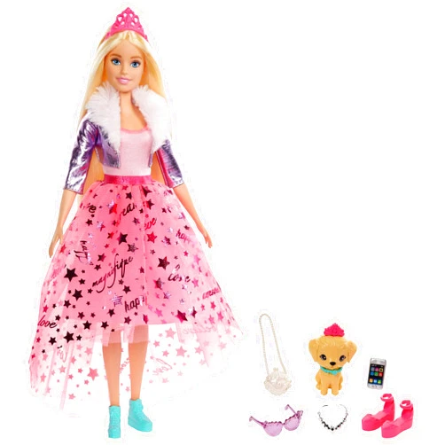 Barbie Princess Adventure Doll in Princess Fashion (12-in Blonde) Doll with Pet Puppy, 2 Pairs of Shoes, Tiara and 4 Accessories, for 3 to 7 Year Olds