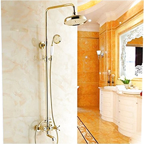 GOWE Oulantron Gold Polished Bathroom Rainfall Shower Faucet Set Tub Mixer Tap Wall Mounted