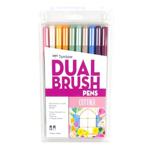 Tombow 56216 Dual Brush Pen Art Markers, Cottage, 10-Pack. Blendable, Brush and Fine Tip Markers
