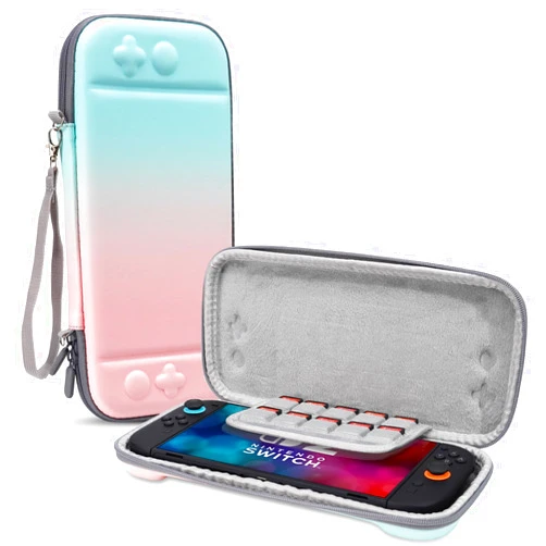 FIWWAT Carrying Case for Nintendo Switch 2 2025, Ultra-Slim Lightweight Hard Shell Daily Travel Case with Holds 10 Game Cards, Shockproof & Waterproof Portable Protective Bag -Pink&Blue