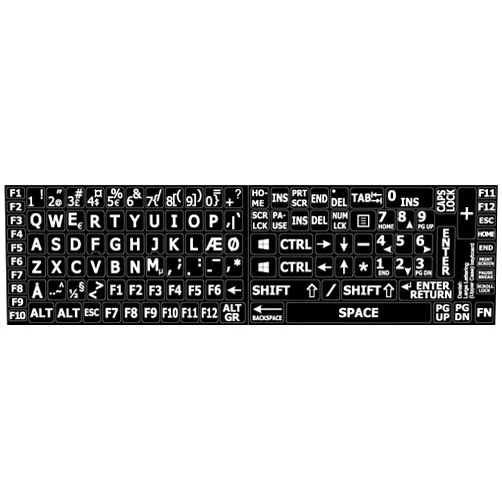 4Keyboard DANISH LARGE UPPER CASE NON-TRANSPARENT STICKERS for KEYBOARD ON BLACK BACKGROUND
