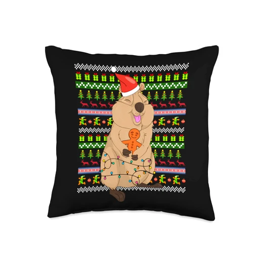 Ugly Christmas Animals Merry Xmas Gift Idea Merry Xmas Australia Animal Ugly Christmas Aussie Quokka Throw Pillow, 16x16, Multicolor