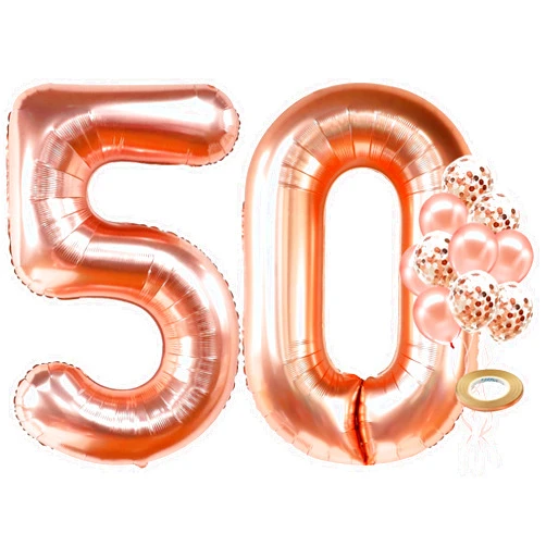 KatchOn, Giant Rose Gold 50th Birthday Balloons - 40 Inch | 50 Balloon Number, Confetti Balloons | 50 Birthday Balloons for 50 and Fabulous Birthday Decorations | 50th Birthday Decorations for Women