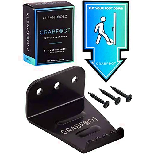 Kleantoolz Grabfoot Bottom Drawer, Cabinet Pull, Foot Door Opener Tool - Small Handsfree Door Foot Pull for Bathroom Door, Home, Office or Kitchen Drawer Pull Small Door Step and Pull, Touchless