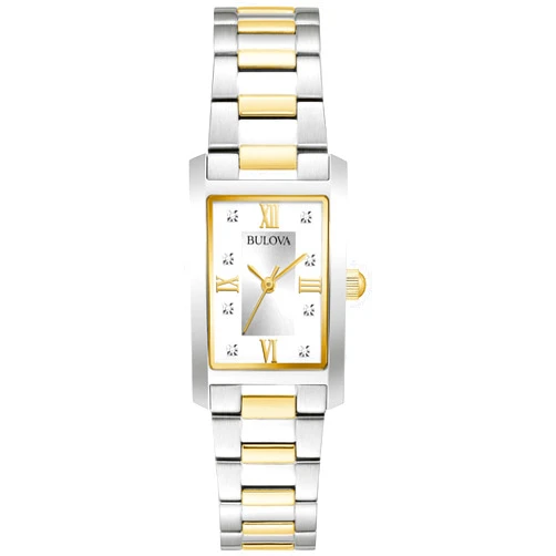Bulova Ladies' Classic Diamond Two-Tone Stainless Steel 3-Hand Quartz Watch, Rectangle
