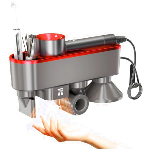 WAVANCKY Hair Dryer Holder Compatible for Dyson Supersonic and Attachments, Magnetic Nozzle Storage, Automalic Hand Drying No Drilling Required, Blow Dryer Stand for Dyson (Red)
