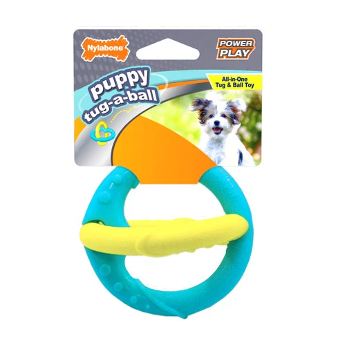 Nylabone Power Play Puppy Tug-a-Ball - Puppy Tug Toy - Interactive Puppy Enrichment Toys - Puppy Must Haves (1 Count)