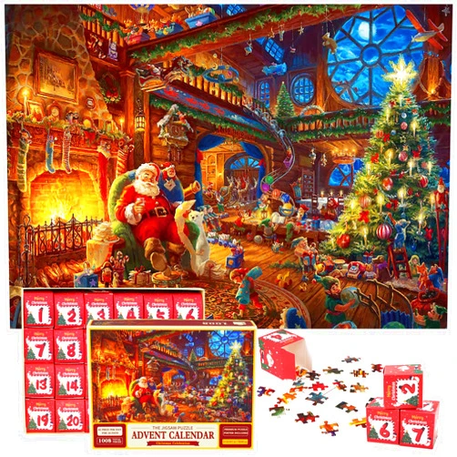 Ktinnead 2024 Puzzle Advent Calendar, 1008 Pieces Jigsaw Puzzle Advent Calendar, 24 Days Christmas Countdown Puzzles for Kids Adult, Christmas Puzzles for Family Game、Gift、Decorations (19.7in*27.5in)