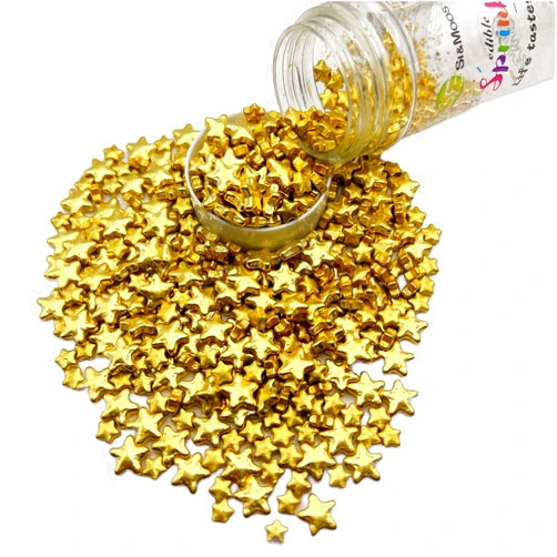 SE Si&Moos Gold Star Sprinkles Edible Gold Stars for Cake Decorating Gold Edible Stars Large and Small Gold Edible Stars for Cupcakes Gold Star Cupcake Toppers Gold Cake Decorations for Decorating Cakes,Cupcakes and Desserts 3 OZ