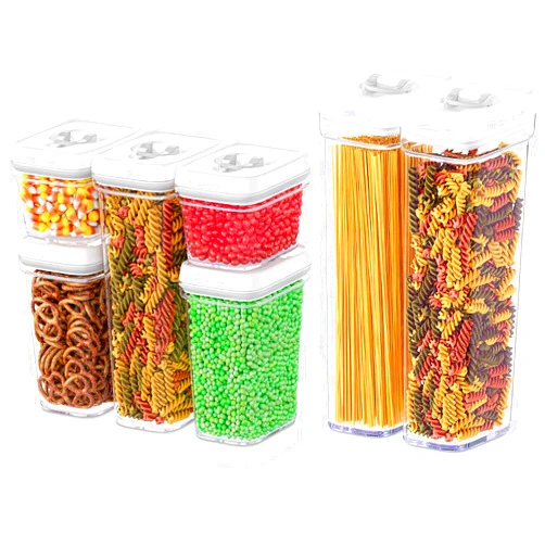 DWËLLZA KITCHEN Airtight Food Storage Containers Set - 7 PC Set - For Kitchen Pantry Organization and Storage - BPA-Free - Clear Plastic Canisters for Spaghetti, Noodles, Pasta, Snacks & Much More