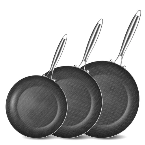 LOLYKITCH 8-10-12 Inch Tri-ply Hybrid Stainless Steel Non-Stick Sauté Pan Set,Pots and Pans Set,Skillets,Induction Cookware,Heavy Duty and Oven Safe.(Riveted Handle)