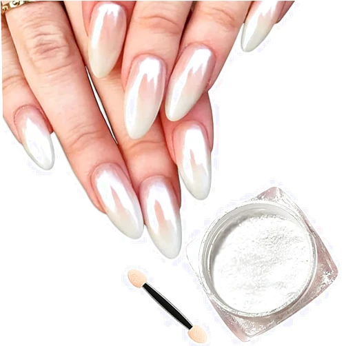 Miniling White Pearl Chrome Nail Powder, Pearlescent White Nail Art Jewelry Glitter Powder Mirror Effect Aurora Magic Pearlescent Symphony Mermaid Pearl Neon Nail Powder,DIY Nail Art Decorations Manicure Tool