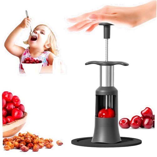 PIUGERU 2 in 1 Cherry Pitter Remover Tool, Premium Quick Release Cherry Pitter, Press & Push Type, Large 33mm Cherry Seed Remover, Durable, Food Grade Stainless Steel & PP Plastic, More Labor Saving