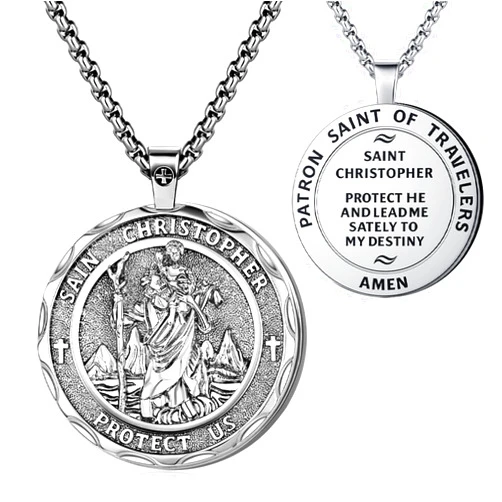 OigvcoTe Saint Michael/St Christopher/Virgin Mary Patron Saint Necklace, Gold-Plated Copper Oval Medallion with Bible Verses, Religious Protection Amulet Jewelry for Men Women，Adult Use Only