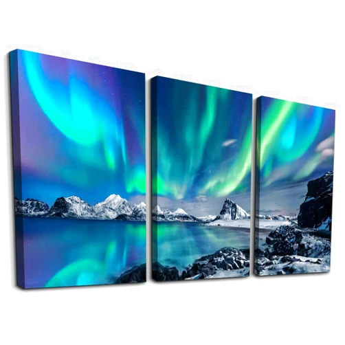 MHARTK66 Farmhouse Canvas Wall Art For Bedroom Wall Decorations For Living Room Office Wall Decor Aurora Scenery Painting On Stretched And Framed Wall Pictures 3 Piece Ready To Hang For Bathroom Home Decor