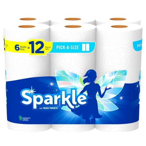 Sparkle Pick-A-Size Paper Towels, 6 Double Rolls = 12 Regular Rolls, Everyday Value Paper Towel With Full And Half Sheets