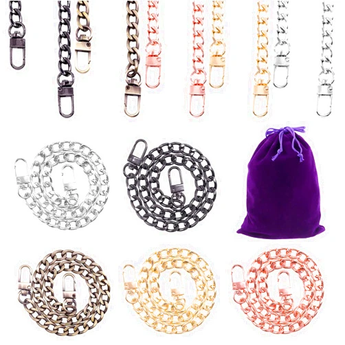 Swpeet 5Pcs Mixed Colors Luxury Fashion 15.7 Inch Replacement Flat Chain Strap with Buckles Set, 0.4” Wide Enough 2.4mm Extra for Metal Shoulder Cross Bag Purse Replacement (Mixed Colors, 15.7 Inch)