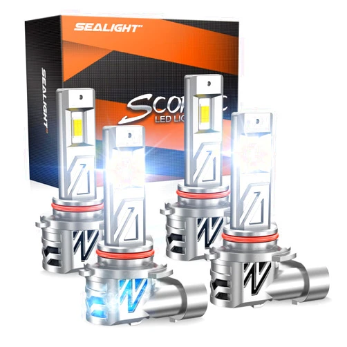 SEALIGHT 9005/HB3 9006/HB4 LED Bulbs Combo, 64000LM Brightness 9005 9006 Fog Light Bulbs 1:1 Real Size Fog Lights LED for Car Powersports ATV/UTV, 4-Layer Cooling System, Pack of 4