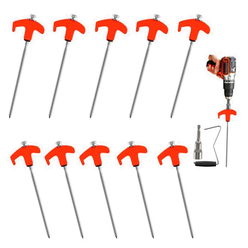 SOPHREPT 8 Inch Screw in Tent Stakes, 10 psc Tent Stakes Heavy Duty, Anti-Rust Metal Canopy Stakes, Sturdy Ground Stakes with Tools, Tarp Tent Pegs