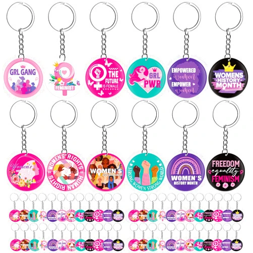 Ecally 120 Pcs Women's History Month Keychain Bulk Women's History Month Decoration Women Empowerment Feminist Key Rings International Womens Day Gifts Motivational Supplies Accessories