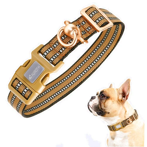 Auroth Dog Collar for Medium Large Dogs, Reflective Dog Collar, Soft Nylon Adjustable Dog Collars with Heavy Duty Metal D Ring Tangle Free (Medium:12