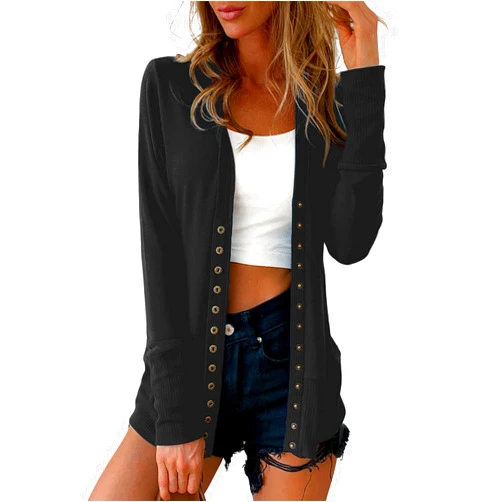 Traleubie Women's Long Sleeve V-Neck Button Down Knit Open Front Cardigan Sweater