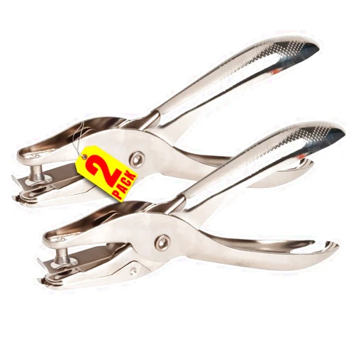 1InTheOffice Single Hole Puncher, Small Hole Punch, Paper Puncher, Silver, 2 Pack