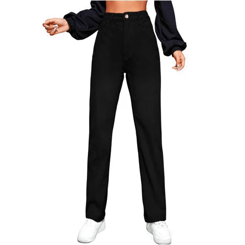 SweatyRocks Women's Casual High Waisted Straight Leg Corduroy Work Pants with Slant Pocket