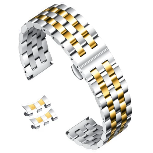 BINLUN Stainless Steel Watch Band Replacement Metal Watch Straps for Men and Women 18mm/19mm/20mm/21mm/22mm/24mm with Curved and Straight End in Silver, Gold, Black, Rose Gold, Two Toned