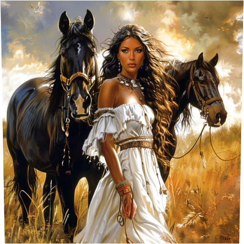 Generic American Native Indian Woman and Horses 5D Diamond Art Painting by Number Kits for Adults DIY Paint with Full Drill Round Diamond Gems Painting Art Craft for Home Wall Decor 15.8x15.8in(5)