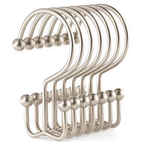 Goowin Shower Curtain Hooks, 12 Pcs Shower Curtain Rings, Durable Shower Curtain Rings Rust Proof, Double Glide Shower Rings for Curtain, Simple Shower Hooks for Shower Curtain & Liner, Matte Nickel