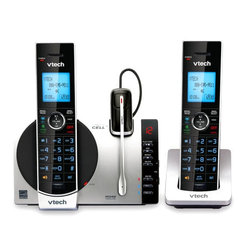 VTech DS6771-3 Connect to Cell, Cordless Phone with Answering Machine, DECT 6.0 Headset+2 Handset Intercom, Bluetooth, Caller ID/Call Waiting, Expandable System - Silver/Black