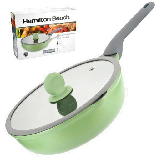 Hamilton Beach 5.5 Quart Dutch Oven Green with Marble Nonstick Coating,Die-Cast Aluminum Dutch Oven Pot Induction bottom, Gray Soft Touch Handle, Glass Lid with Silicone Rim for Cooking