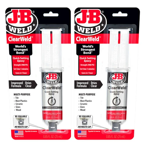 J-B Weld ClearWeld 5 Minute Epoxy, Clear, Syringe, 2 Pack, 50112-2