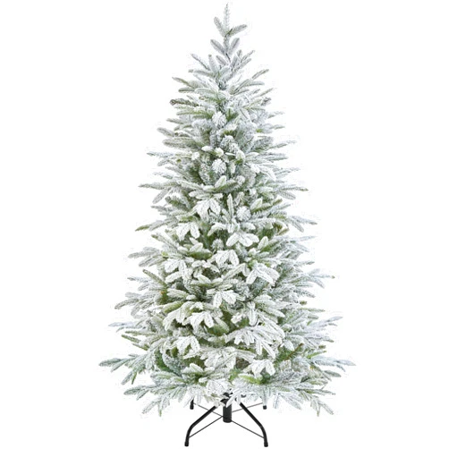 Yaheetech 4.5ft Pre-lit Snow Flocked Christmas Tree Winter Decoration with Multicolored LED Lights of 9 Light Modes, PVC & PE Tips, Stand & Protective Sheet Included