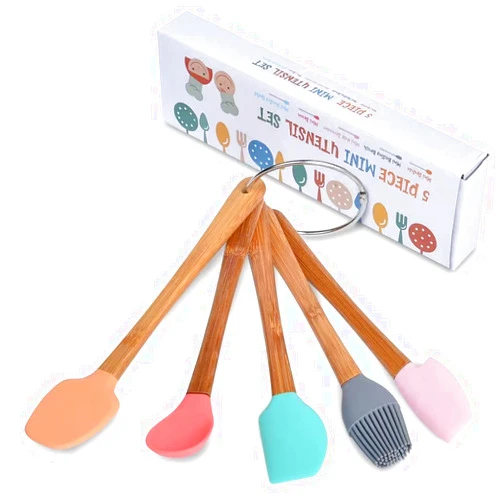 REYINL 5 Piece Silicone Spatula,Mini Rubber Spatula Wooden Handle,Heat Resistant Silicone Spatula Set,Kitchen Utensils Non-Stick For Baking,Cooking And Mixing