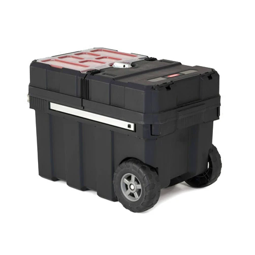 Keter Masterloader Resin Rolling Tool Box with Locking System and Removable Bins – Perfect Organization and Storage Chest for Power Drill, Tape Measure, and Screwdriver Set, Black