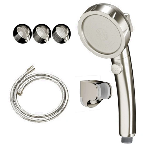 KAIYING Drill-Free High Pressure Handheld Shower Head with ON/OFF Switch, 3 Spray Modes - Brushed Nickel