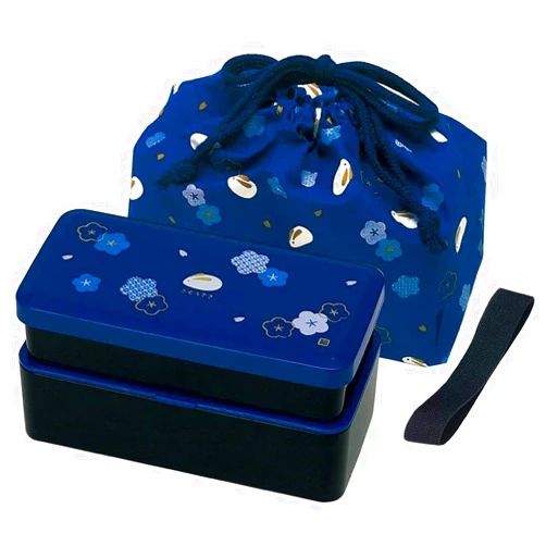 Skater Japanese Traditional Rabbit Blossom Bento Box Set - Square 2 Tier Bento Box, Rice Ball Press, Bento Bag (Blue)