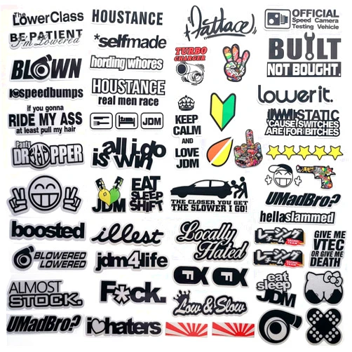 DazzyD HiroKun 57 Pcs JDM Cars Decal Racing Decal JDM Motors Funny Car Stickers Racing for Car Bumber Motorcycle Decals Graphics Race Drift
