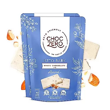 ChocZero's Keto Bark, White Chocolate Almond. No Added Sugar, Low Carb. No Sugar Alcohols, No Artificial Sweeteners, All Natural, Non-GMO (2 bags, 6 servings/each)