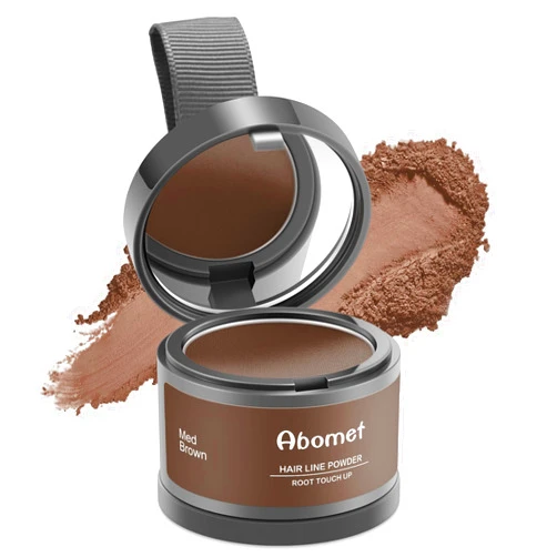 Abomet Root Touch Up Instantly Gray Hair Coverage Hairline Powder for Women & Men, Medium Brown for Concealing Hair Loss & Thinning Hair