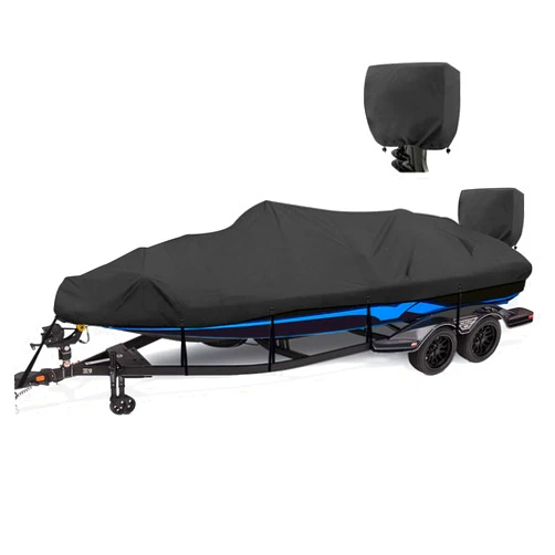 YimSting 1200D Waterproof Boat Cover - Fits 16' to 18.5' ft Bass, V-Hull, Tri-Hull, Fish & Ski, Runabout Bowrider Boats - Heavy Duty Canvas Black