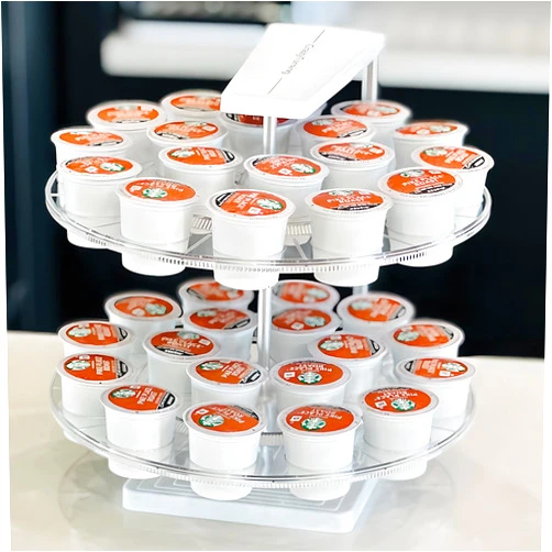CrazyTurning K Cup Holder, K Cup Organizer, kcup 36 Coffee Pod Holder, 360° Double Layer Rotation Storage, kcup Lazy Susan for Coffee Station Countertop Cabinet - 36 K Pods