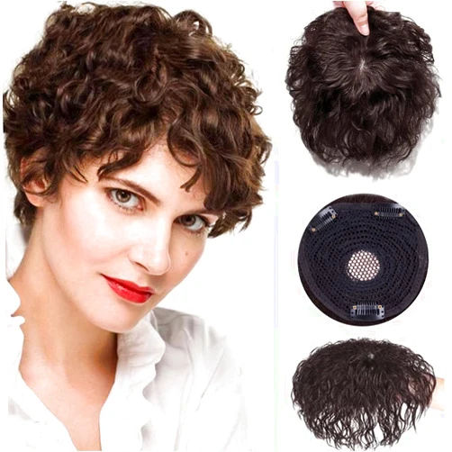 AiUree Short Wave Human Hair Toppers 7 Inch Clip in Top Hair Pieces for Women,4.7
