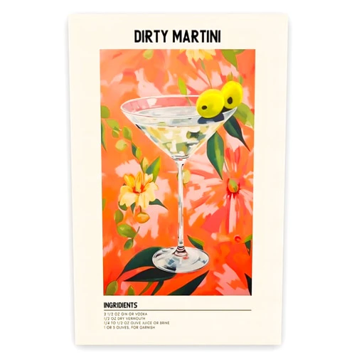 MjZephrion Vintage Cocktail Poster Dirty Martini Cocktail Wall Art Aesthetic Canvas Painting Alcohol Wall Art Bar Drink for Wall Decor Kitchen Vintage Bar Cart Trendy Club Decor 8x12in Unframed