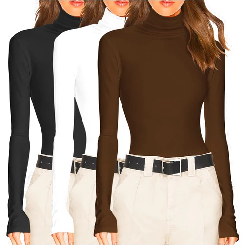 Ekouaer Women's 3 Pack Turtleneck Long Sleeve Shirts Slim Fit Thermal Underwear Tops Lightweight Pullover Tees
